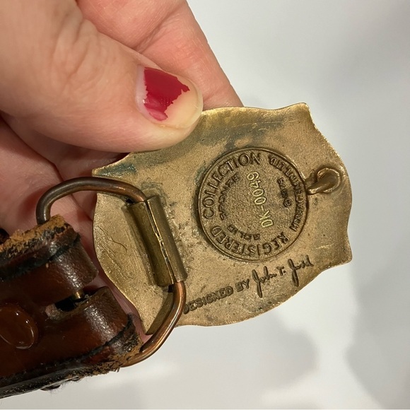 Vintage leather‎ belt with Eagle brass buckle by John T. Judd size 34 - Picture 6 of 6